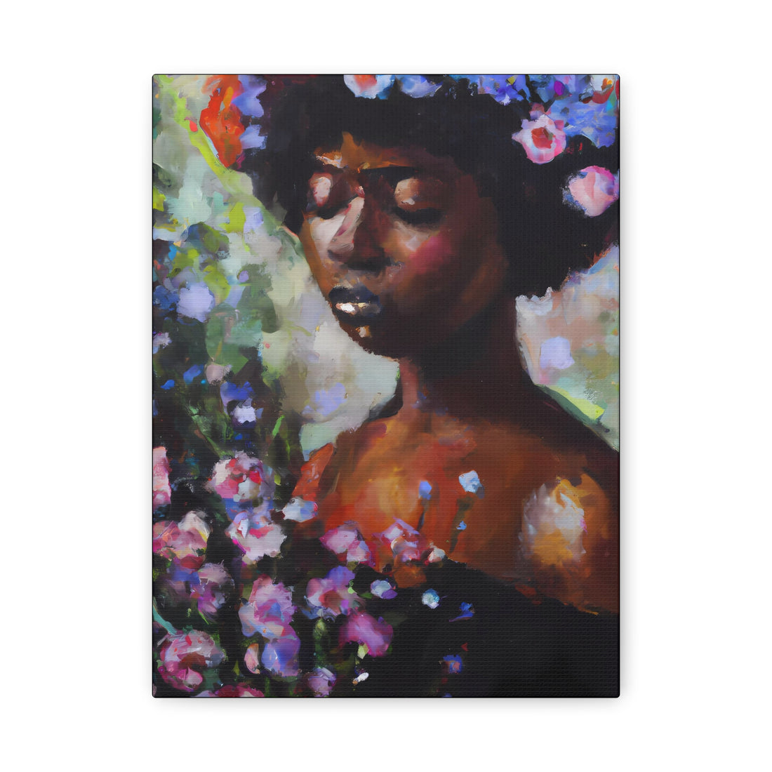 Afro Lady Purple, Flower Series | Canvas Wall Art