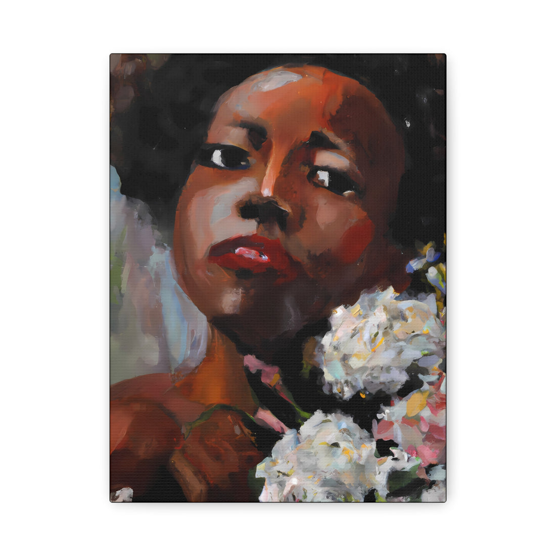 Afro Lady White, Flower Series | Canvas Wall Art