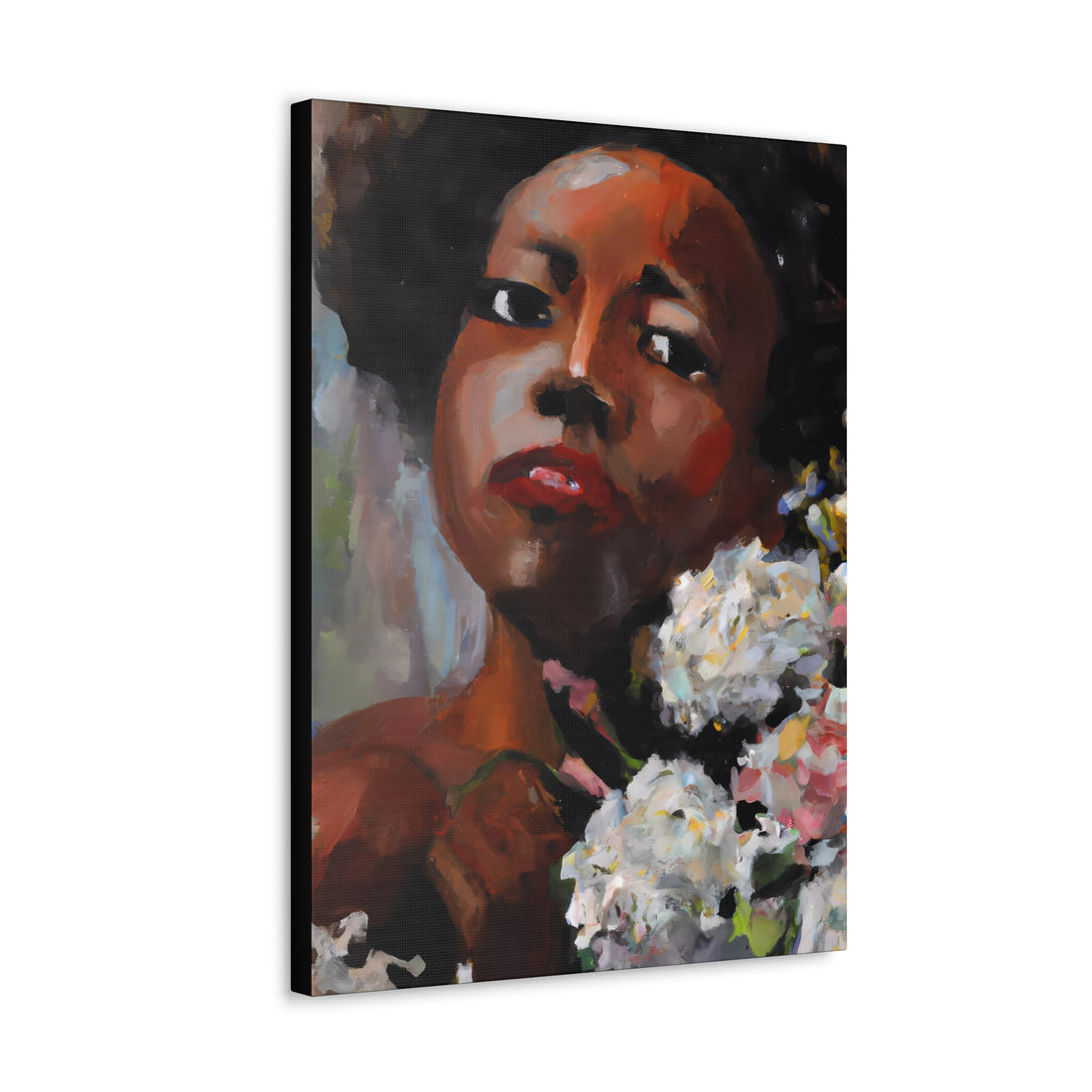 Afro Lady White, Flower Series | Canvas Wall Art