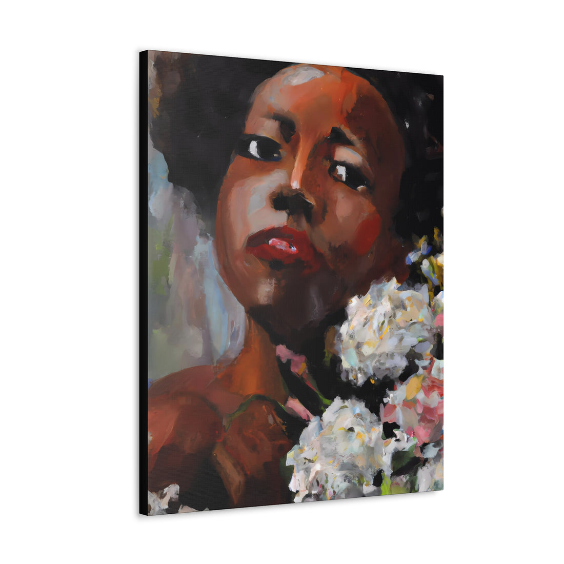 Afro Lady White, Flower Series | Canvas Wall Art