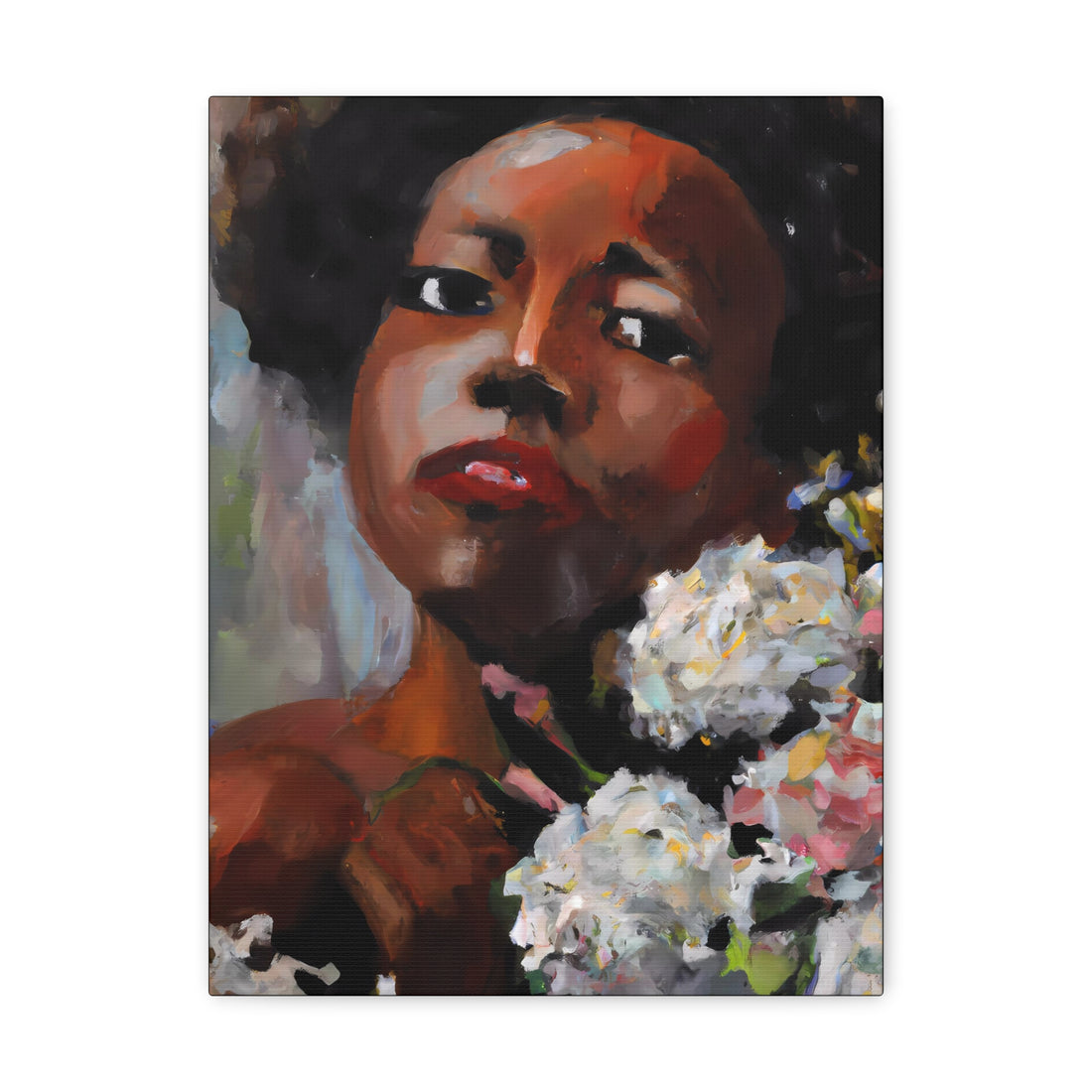 Afro Lady White, Flower Series | Canvas Wall Art