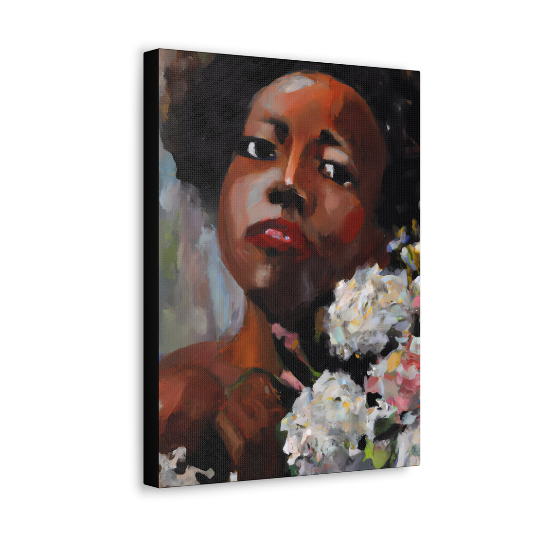Afro Lady White, Flower Series | Canvas Wall Art