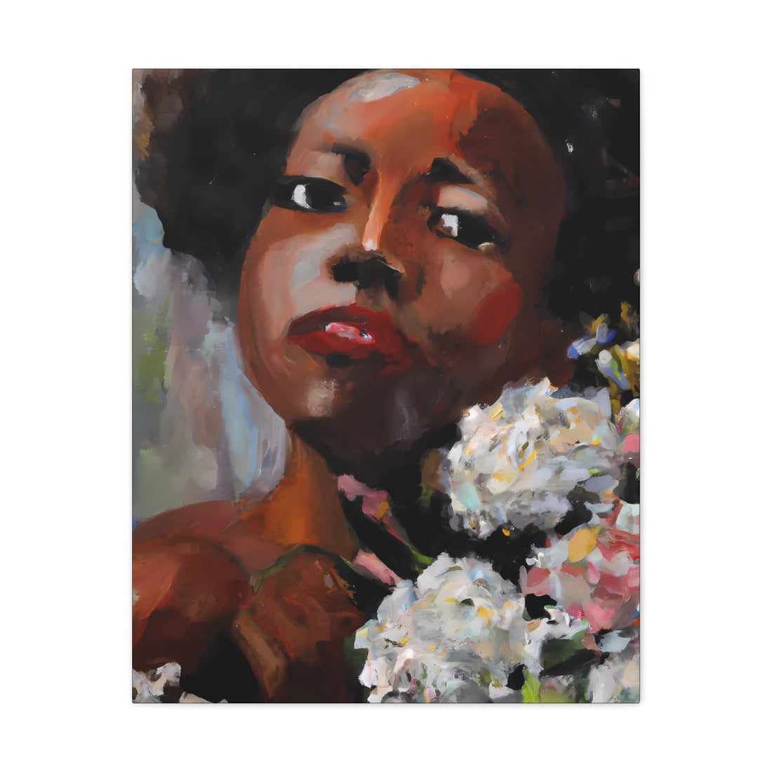 Afro Lady White, Flower Series | Canvas Wall Art