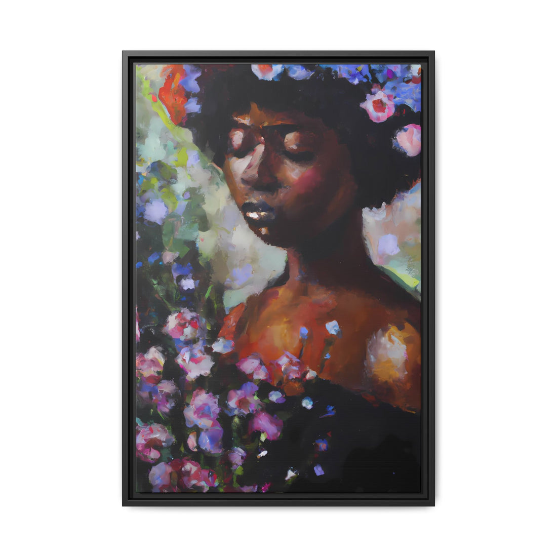 Afro Lady Purple, Flower Series | Framed Canvas Art