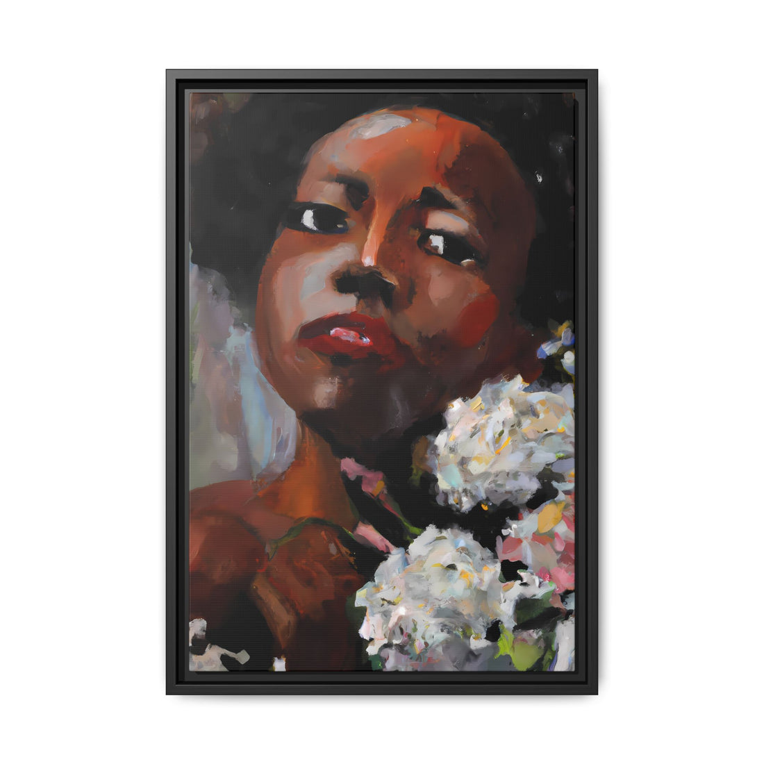 Afro Lady White, Flower Series | Framed Canvas Wall Art
