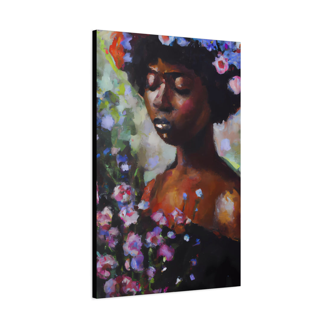 Afro Lady Purple, Flower Series | Canvas Wall Art