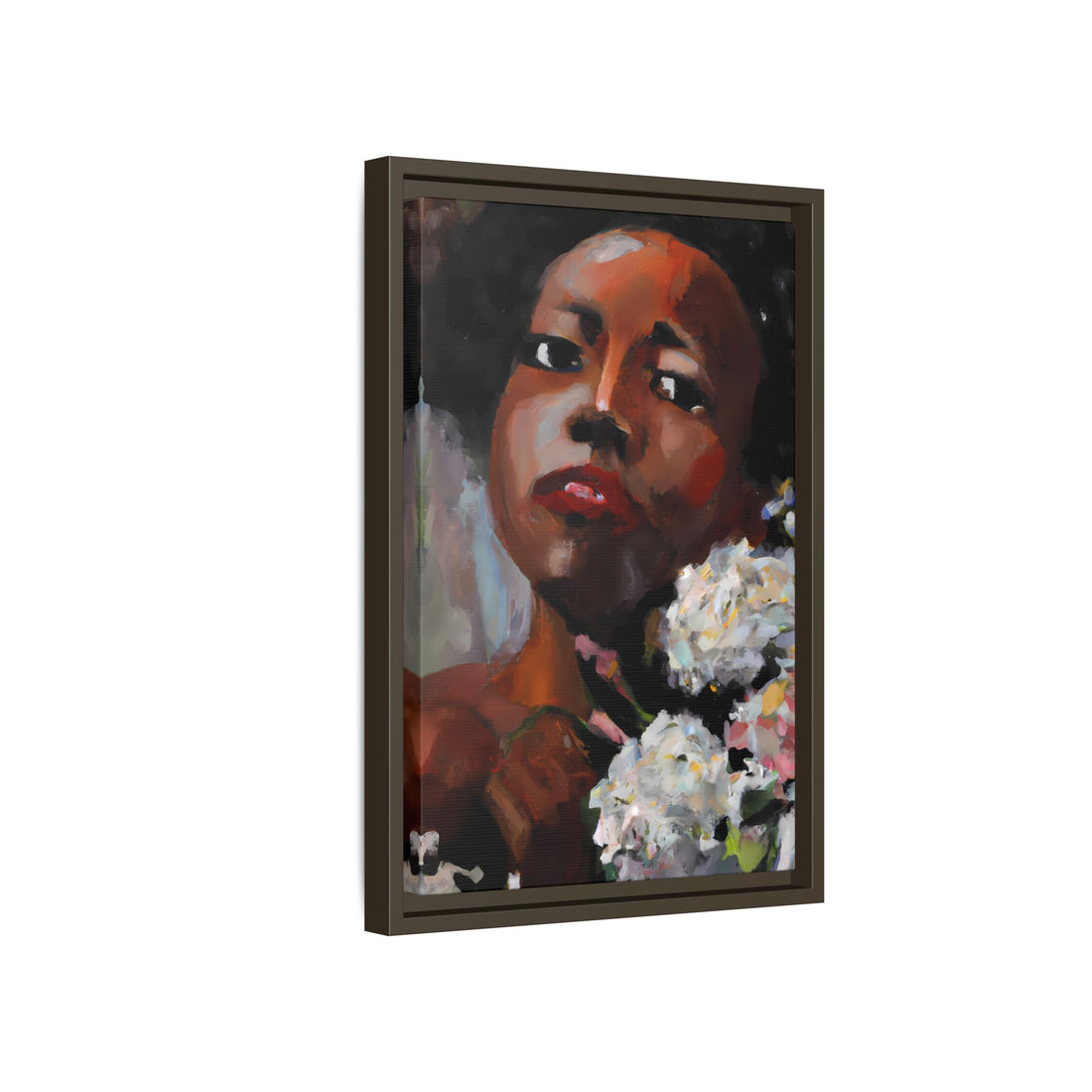 Afro Lady White, Flower Series | Framed Canvas Wall Art