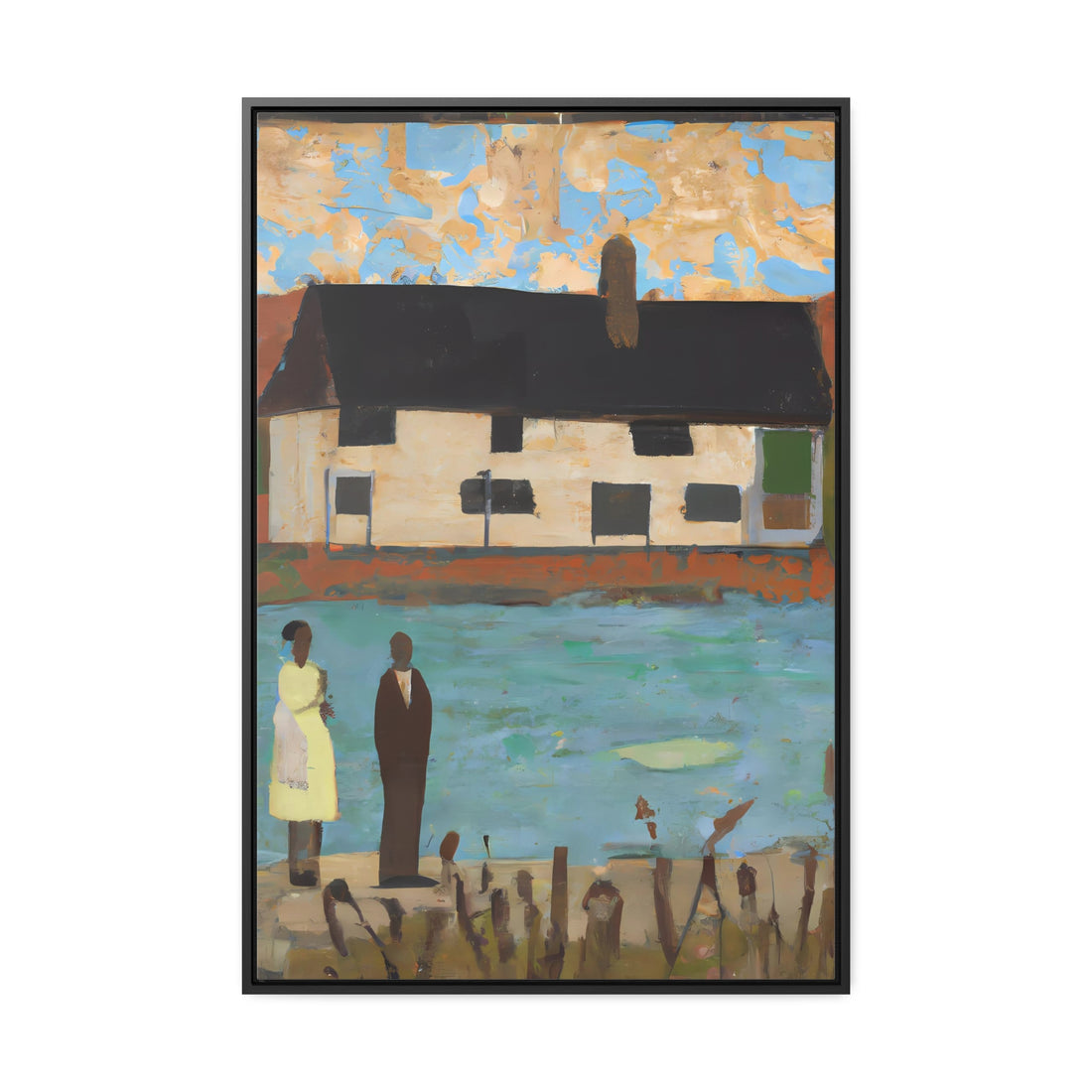 Lake House, Folk Series | Framed Canvas Art