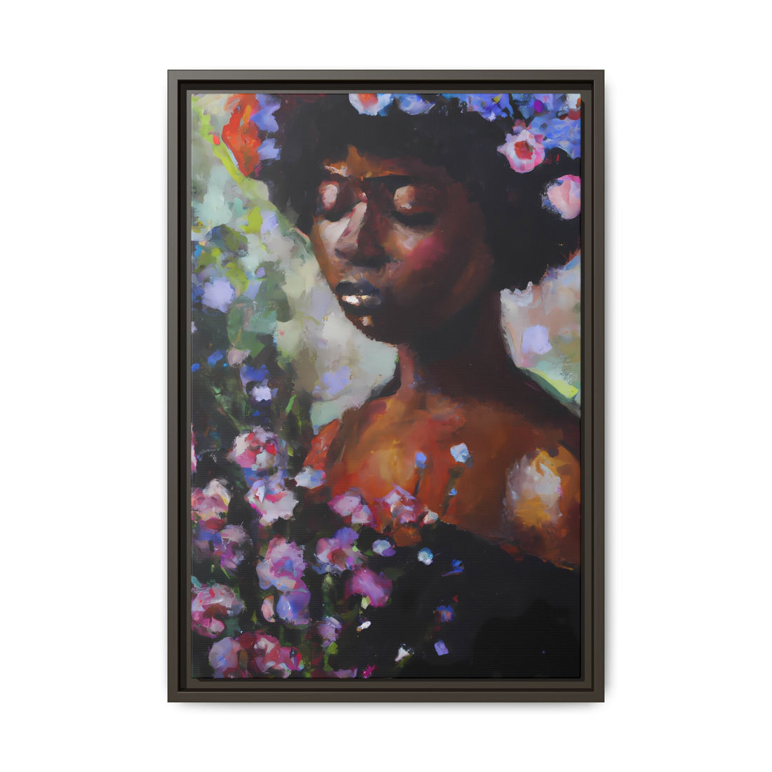 Afro Lady Purple, Flower Series | Framed Canvas Art