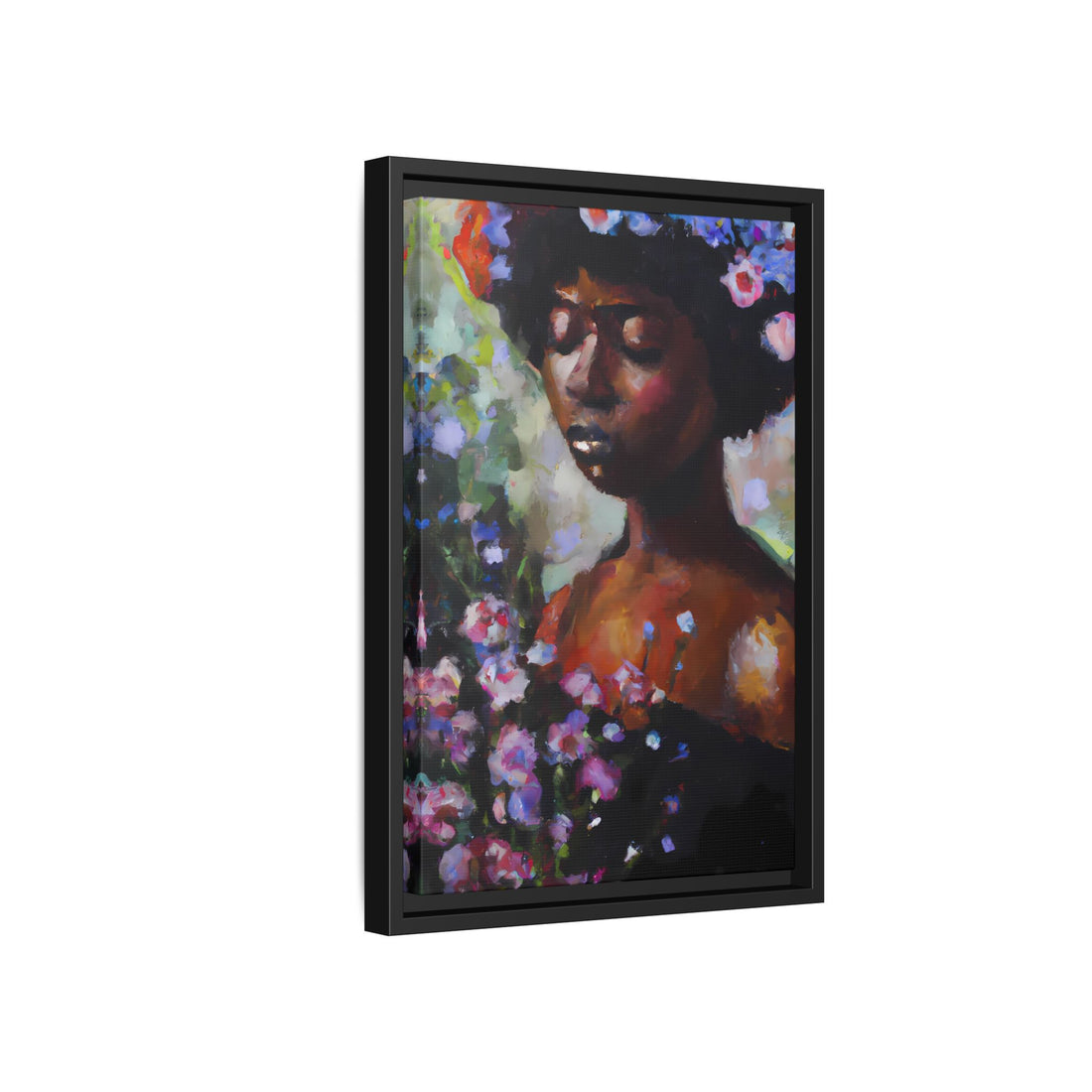 Afro Lady Purple, Flower Series | Framed Canvas Art