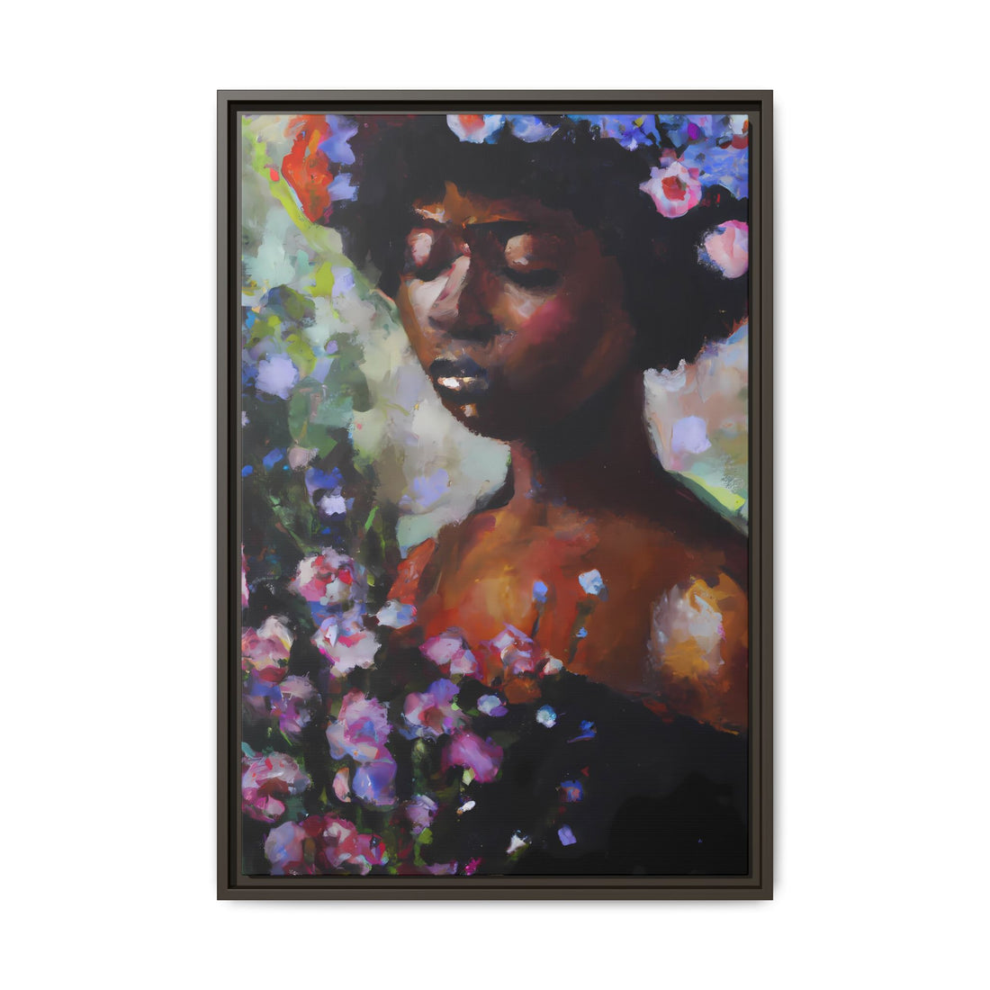 Afro Lady Purple, Flower Series | Framed Canvas Art