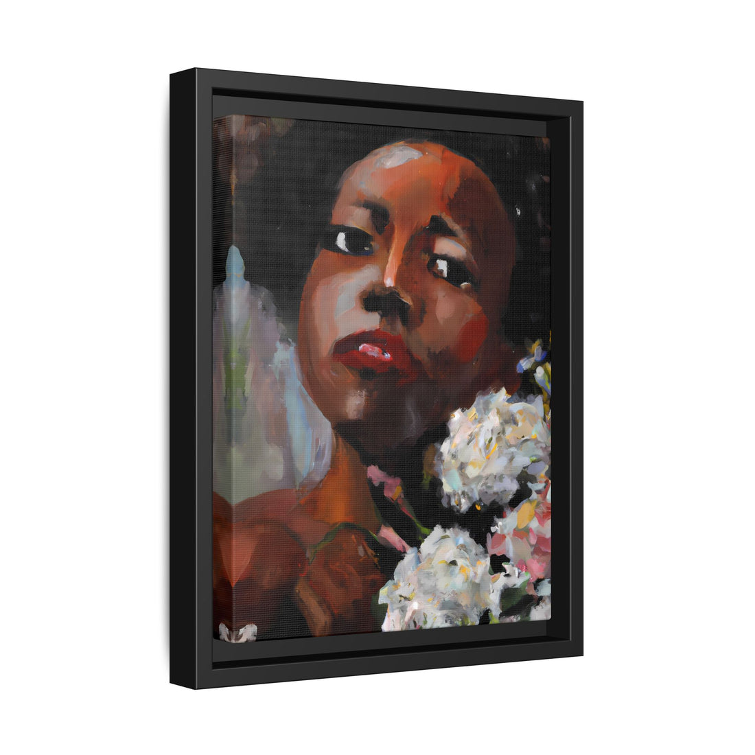 Afro Lady White, Flower Series | Framed Canvas Wall Art