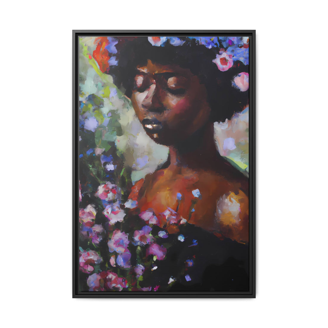 Afro Lady Purple, Flower Series | Framed Canvas Art