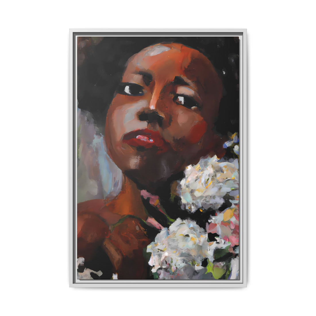 Afro Lady White, Flower Series | Framed Canvas Wall Art