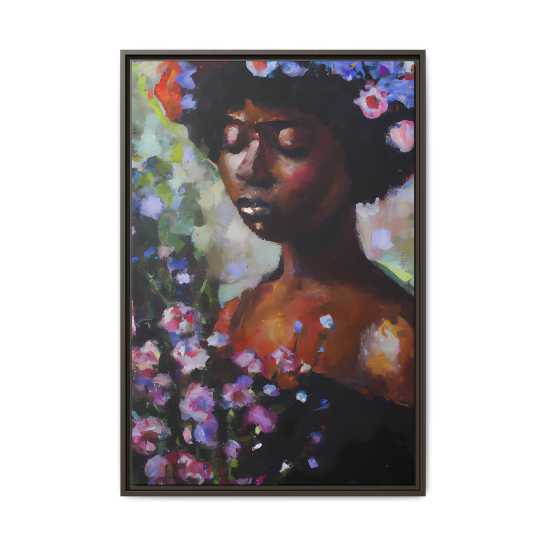 Afro Lady Purple, Flower Series | Framed Canvas Art