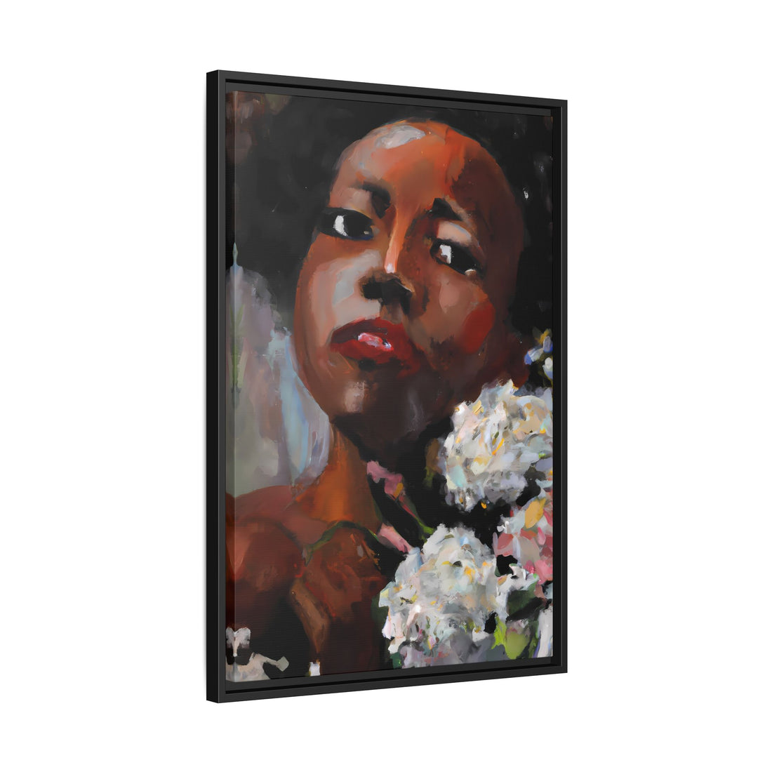 Afro Lady White, Flower Series | Framed Canvas Wall Art