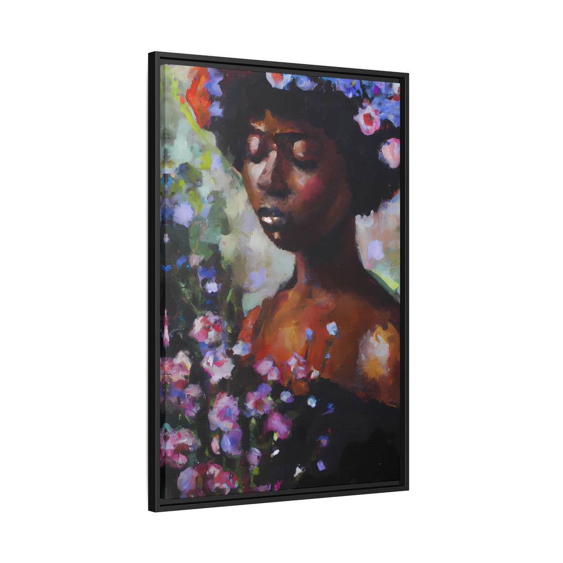 Afro Lady Purple, Flower Series | Framed Canvas Art