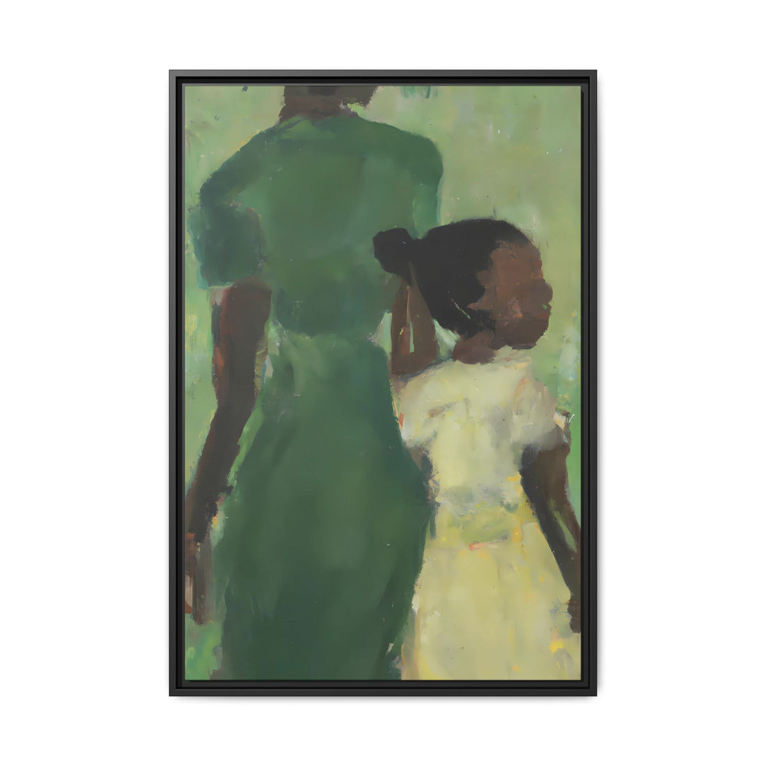Green Mother, Daughter Series, FRAMED Canvas Wall Art