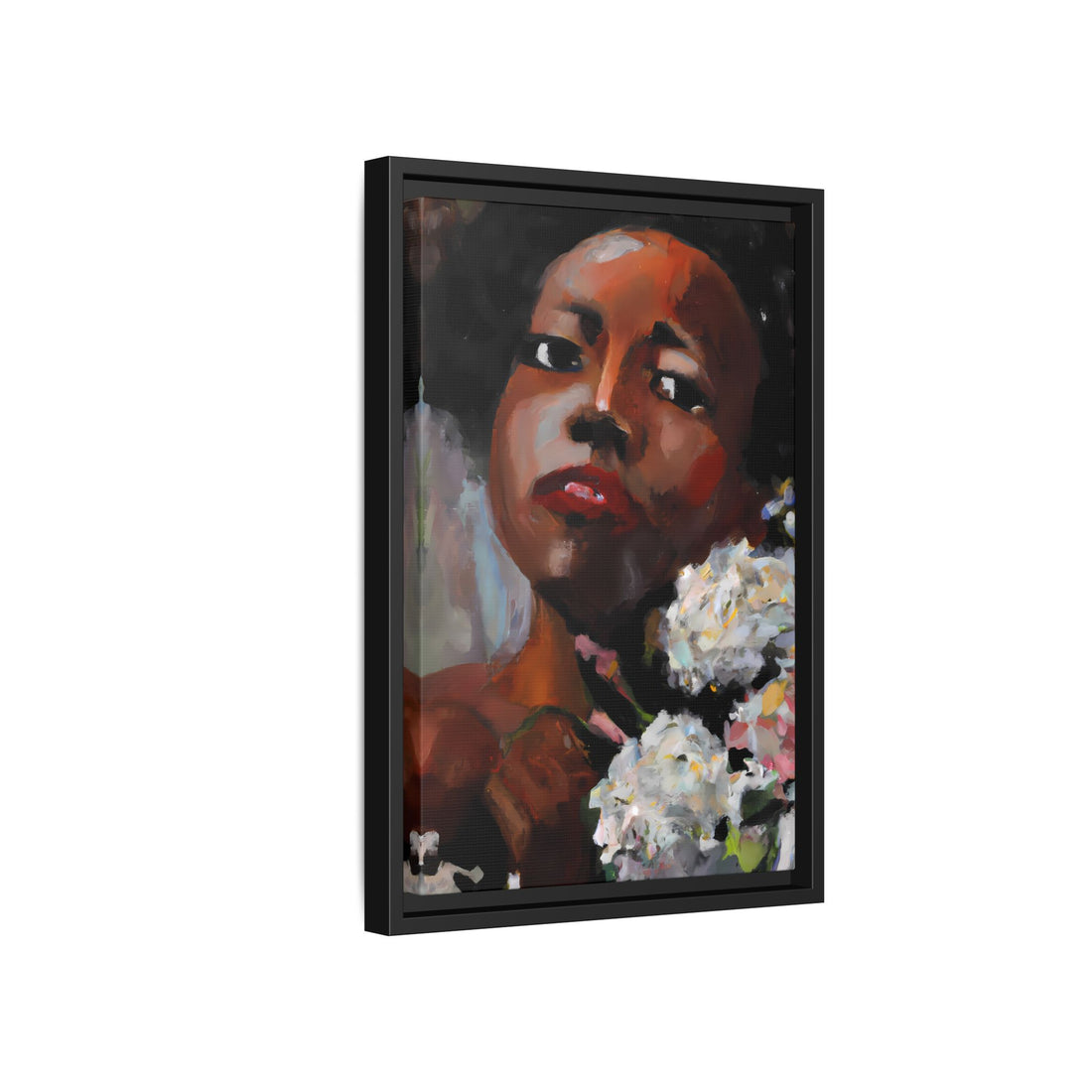 Afro Lady White, Flower Series | Framed Canvas Wall Art