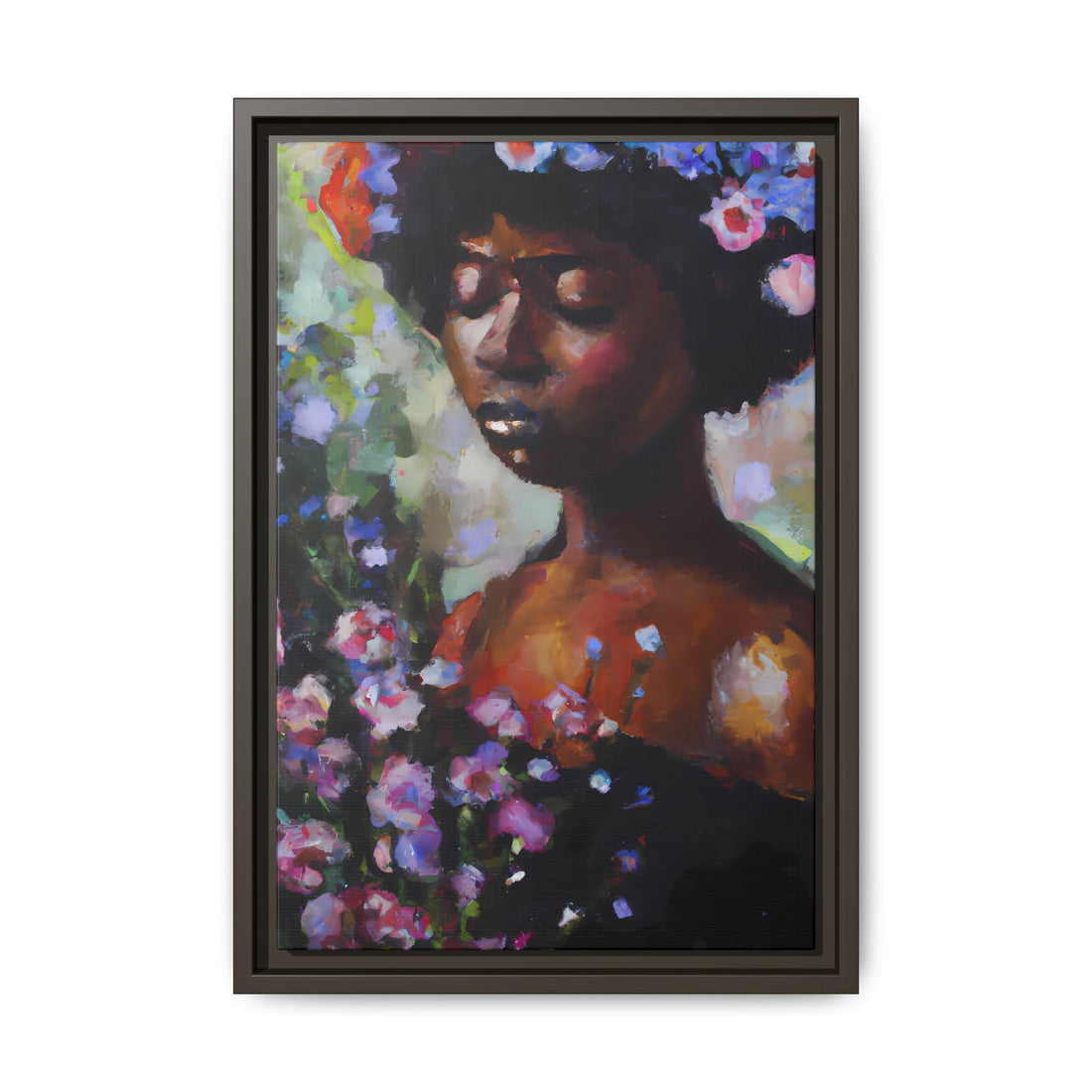 Afro Lady Purple, Flower Series | Framed Canvas Art
