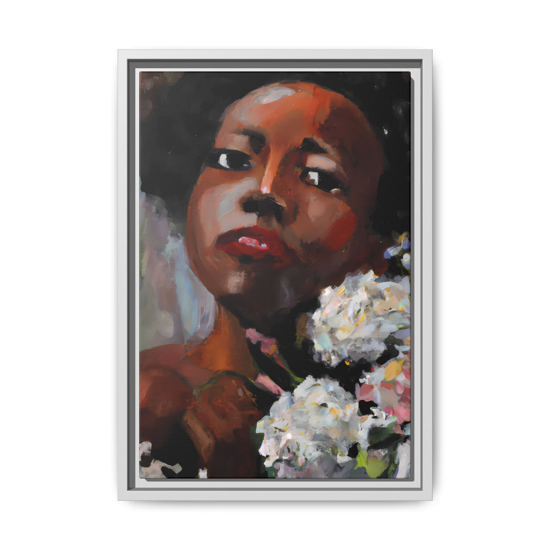 Afro Lady White, Flower Series | Framed Canvas Wall Art