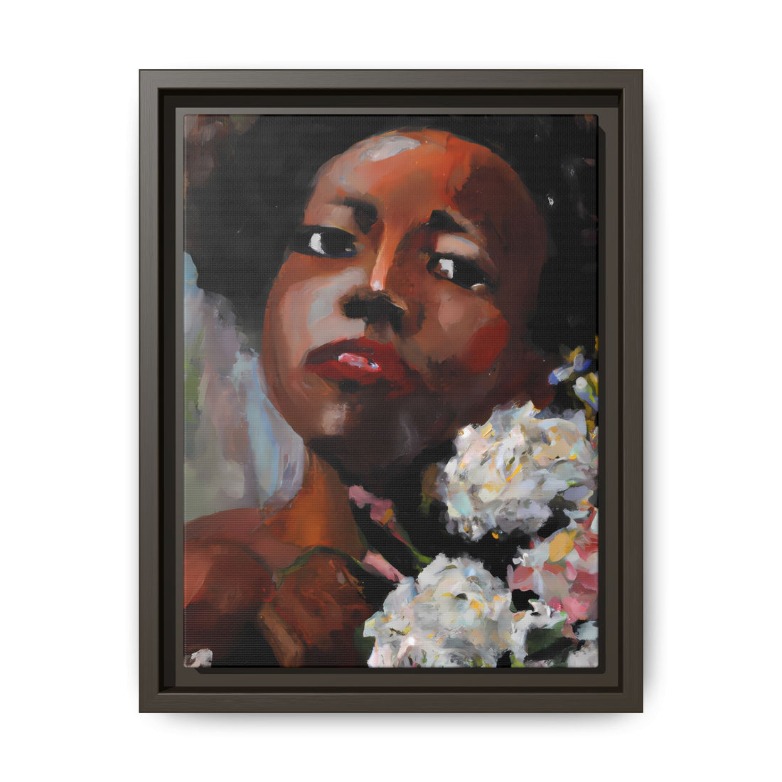 Afro Lady White, Flower Series | Framed Canvas Wall Art