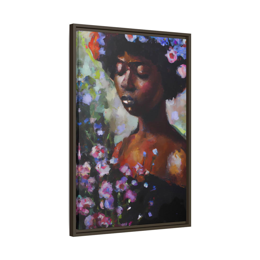 Afro Lady Purple, Flower Series | Framed Canvas Art