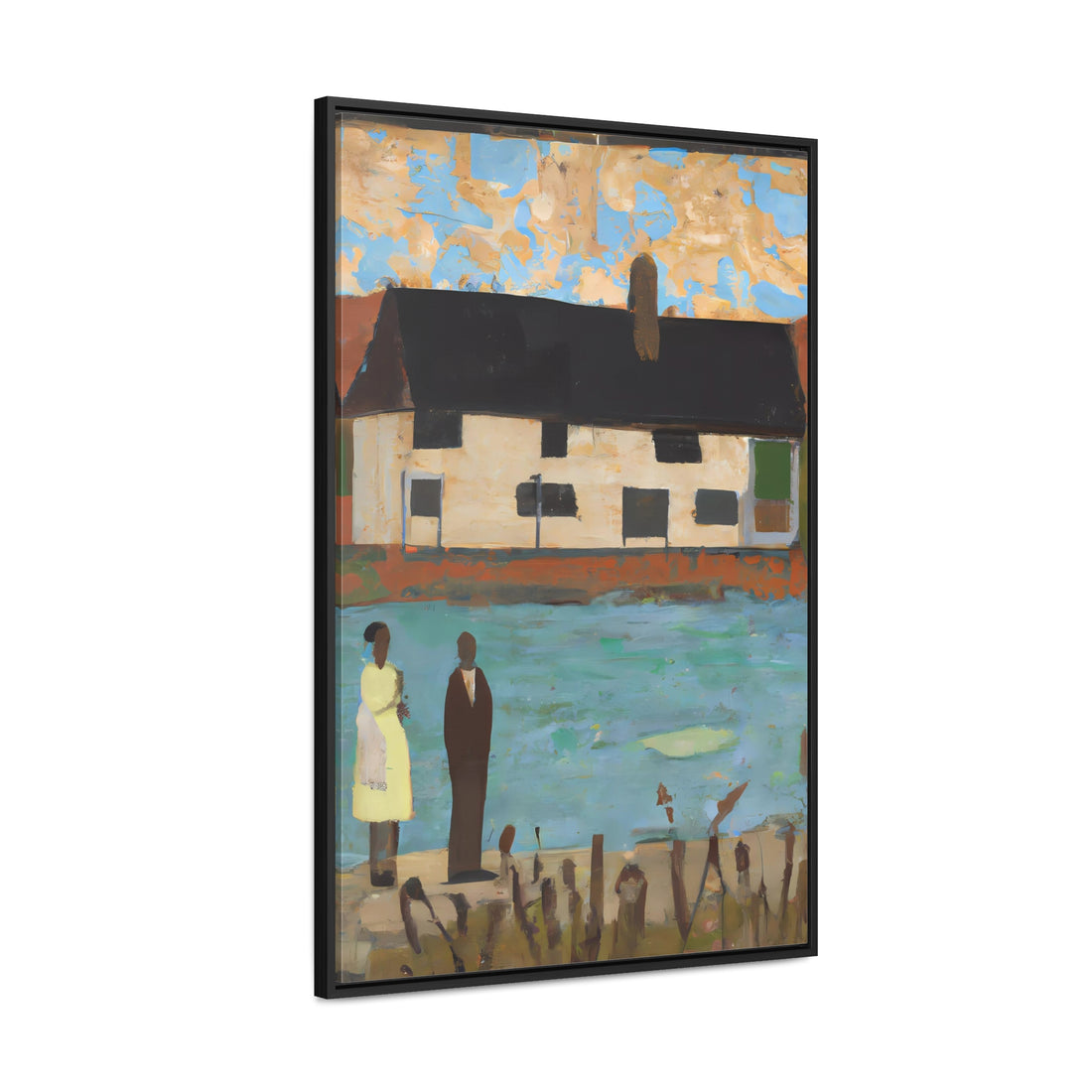 Lake House, Folk Series | Framed Canvas Art