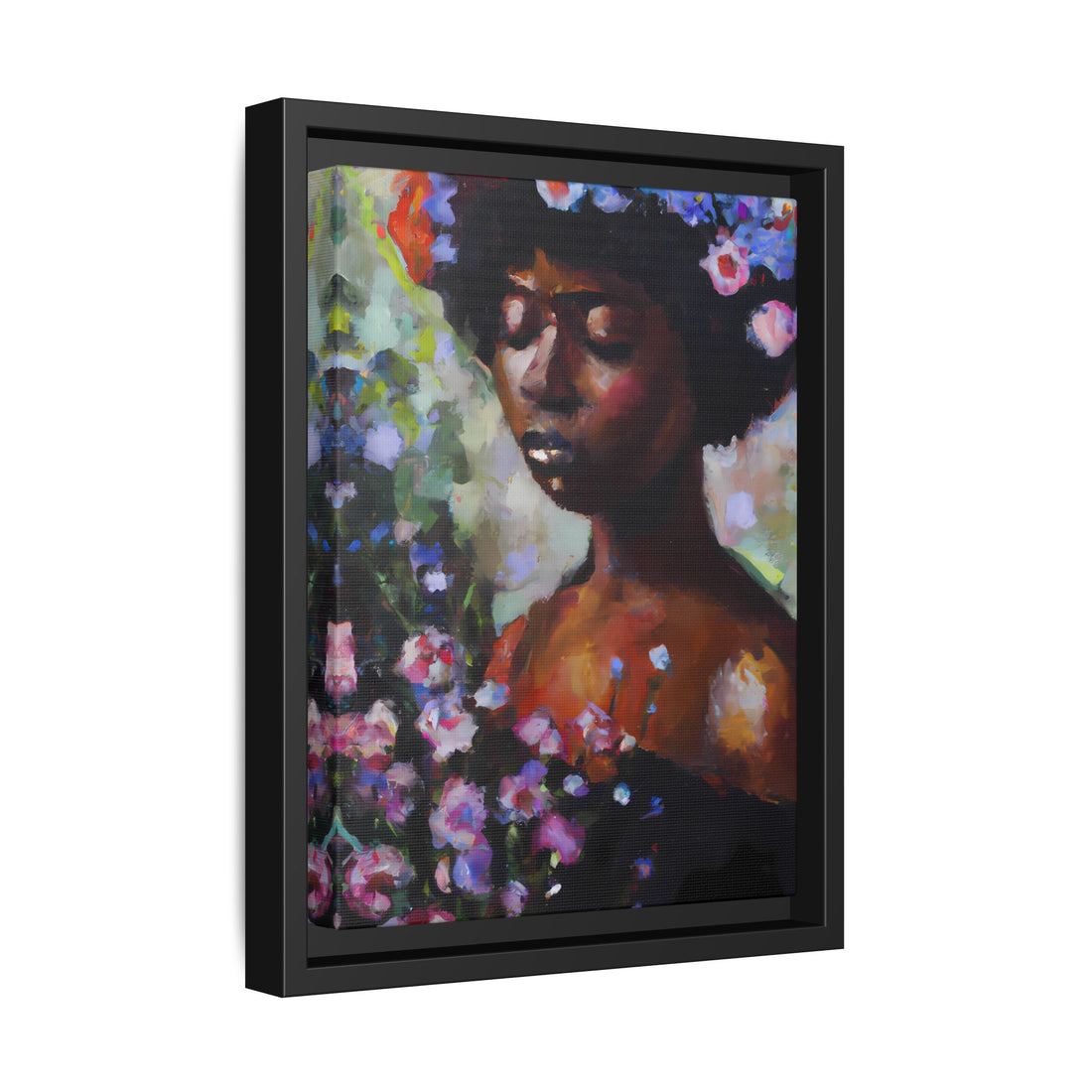 Afro Lady Purple, Flower Series | Framed Canvas Art