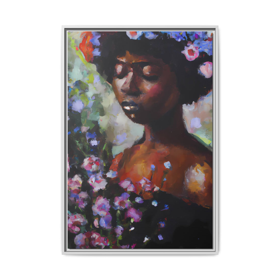 Afro Lady Purple, Flower Series | Framed Canvas Art