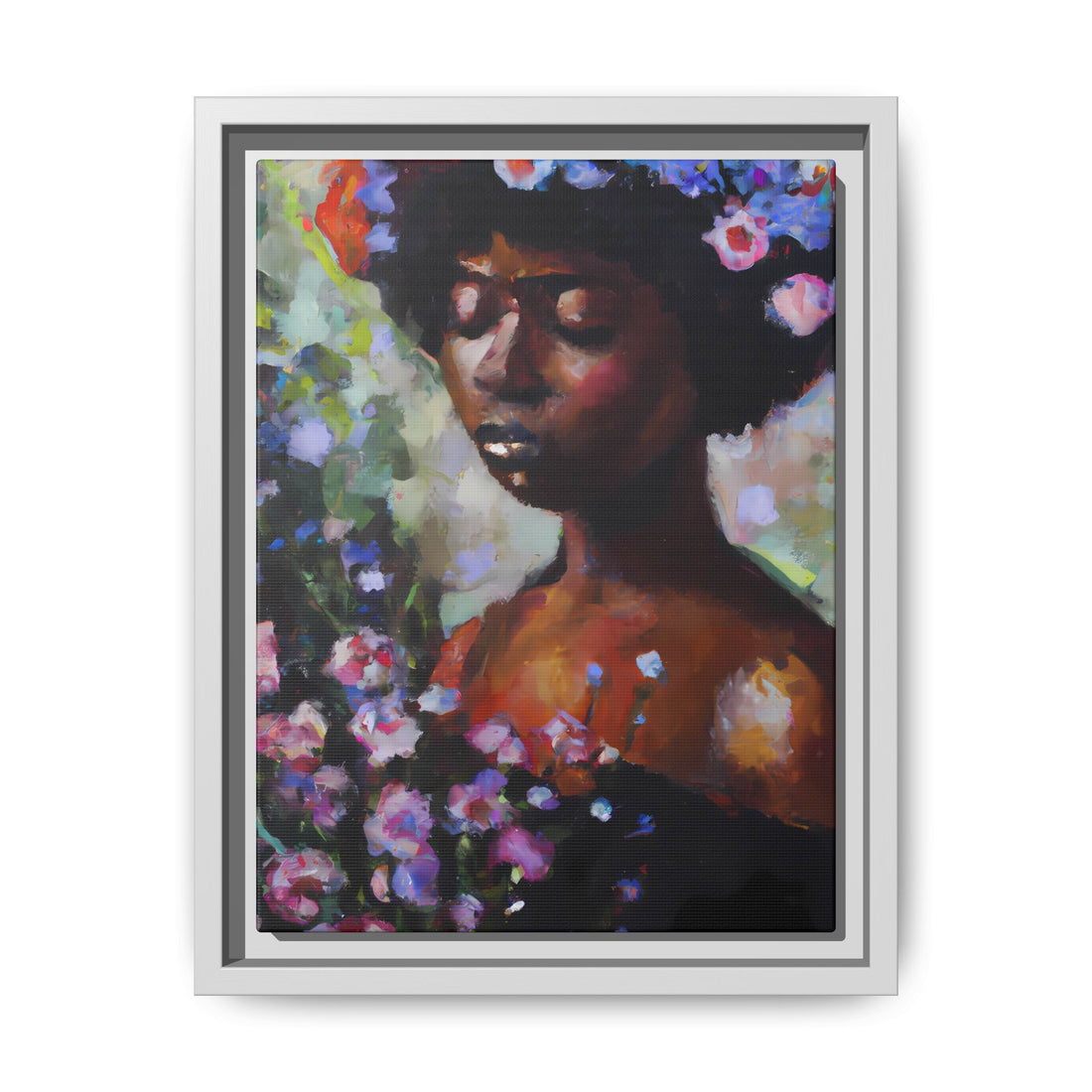 Afro Lady Purple, Flower Series | Framed Canvas Art
