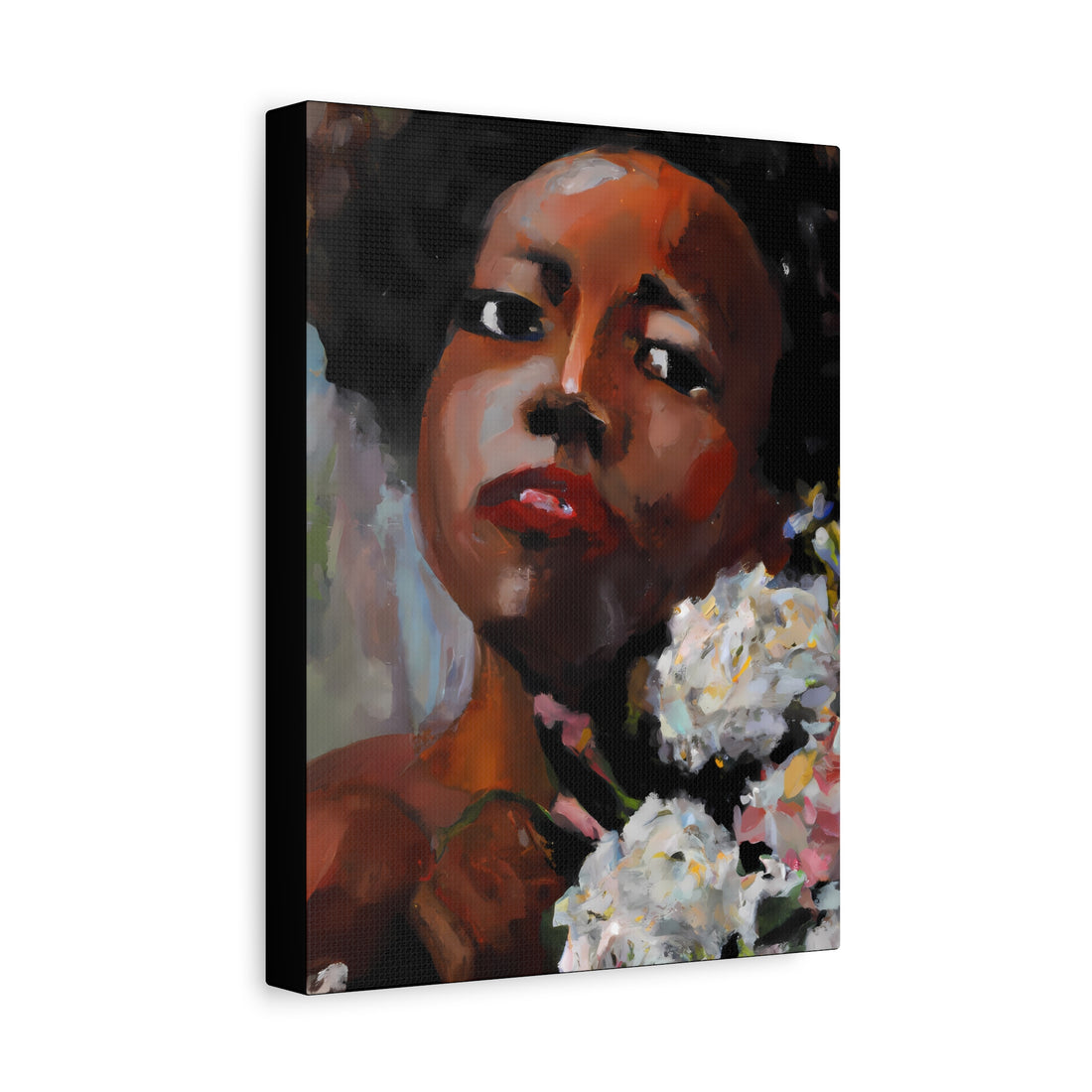 Afro Lady White, Flower Series | Canvas Wall Art