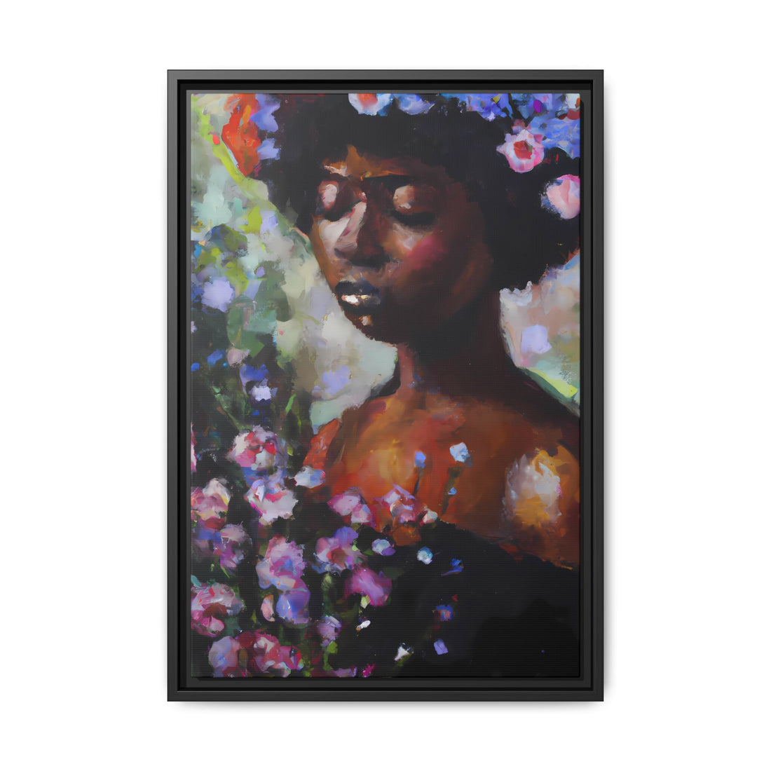 Afro Lady Purple, Flower Series | Framed Canvas Art