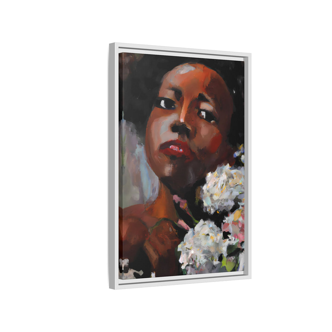 Afro Lady White, Flower Series | Framed Canvas Wall Art