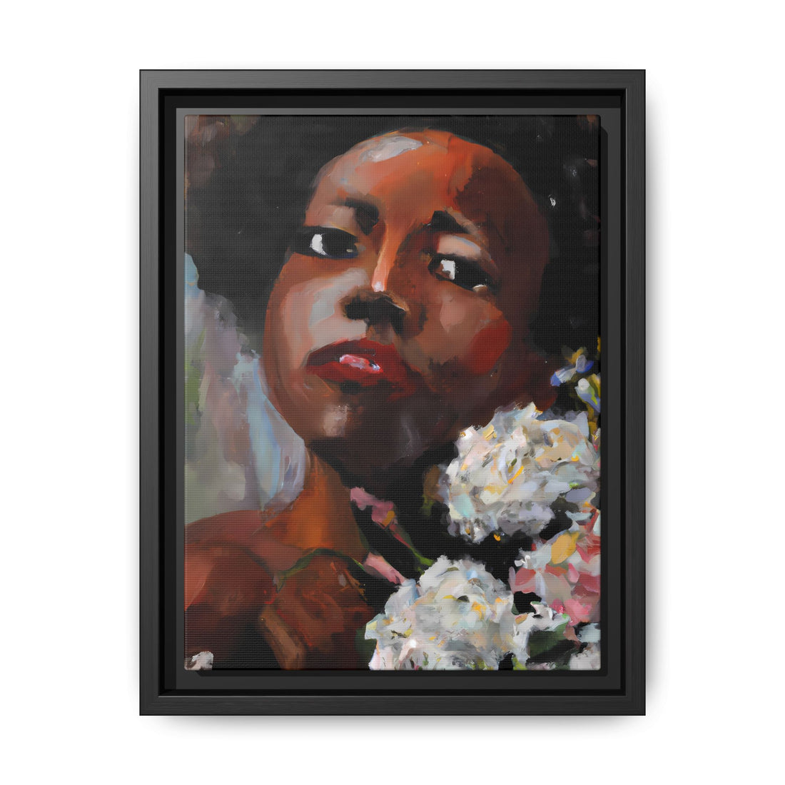 Afro Lady White, Flower Series | Framed Canvas Wall Art