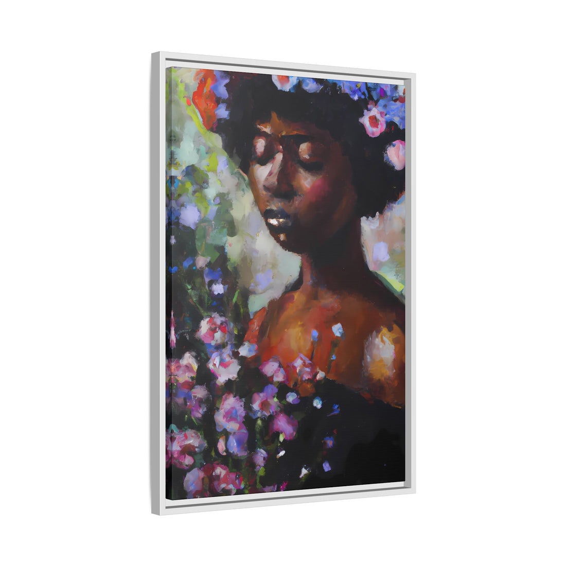 Afro Lady Purple, Flower Series | Framed Canvas Art