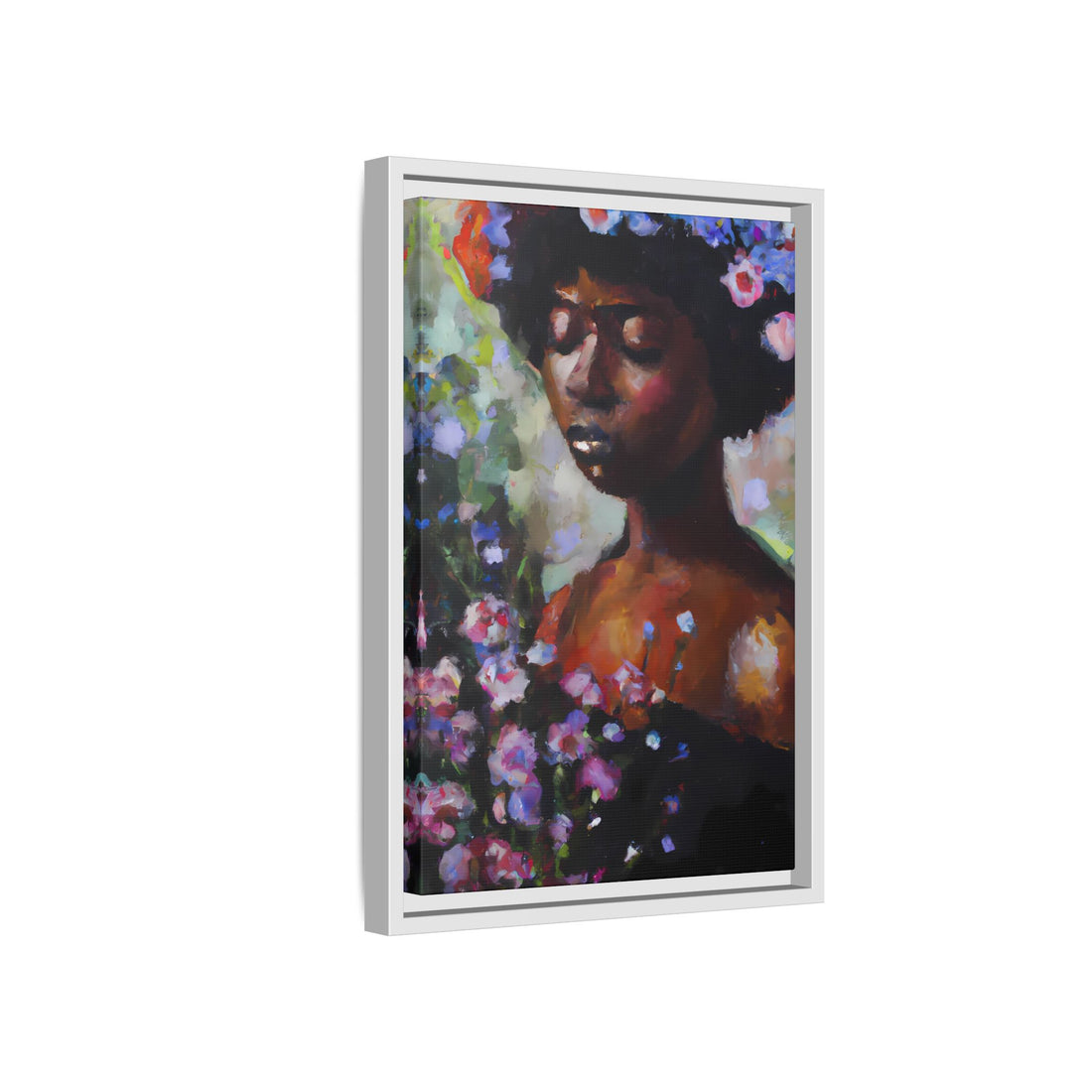 Afro Lady Purple, Flower Series | Framed Canvas Art
