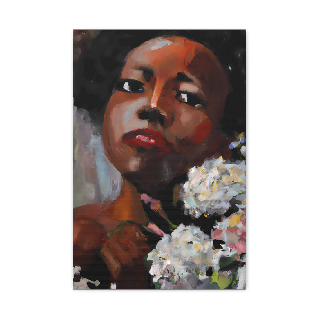 Afro Lady White, Flower Series | Canvas Wall Art