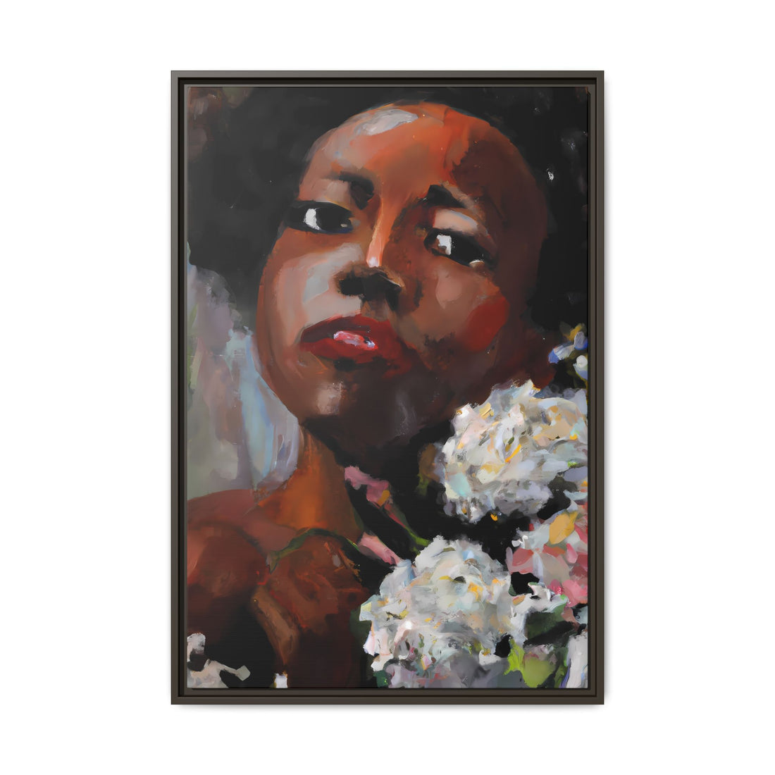 Afro Lady White, Flower Series | Framed Canvas Wall Art