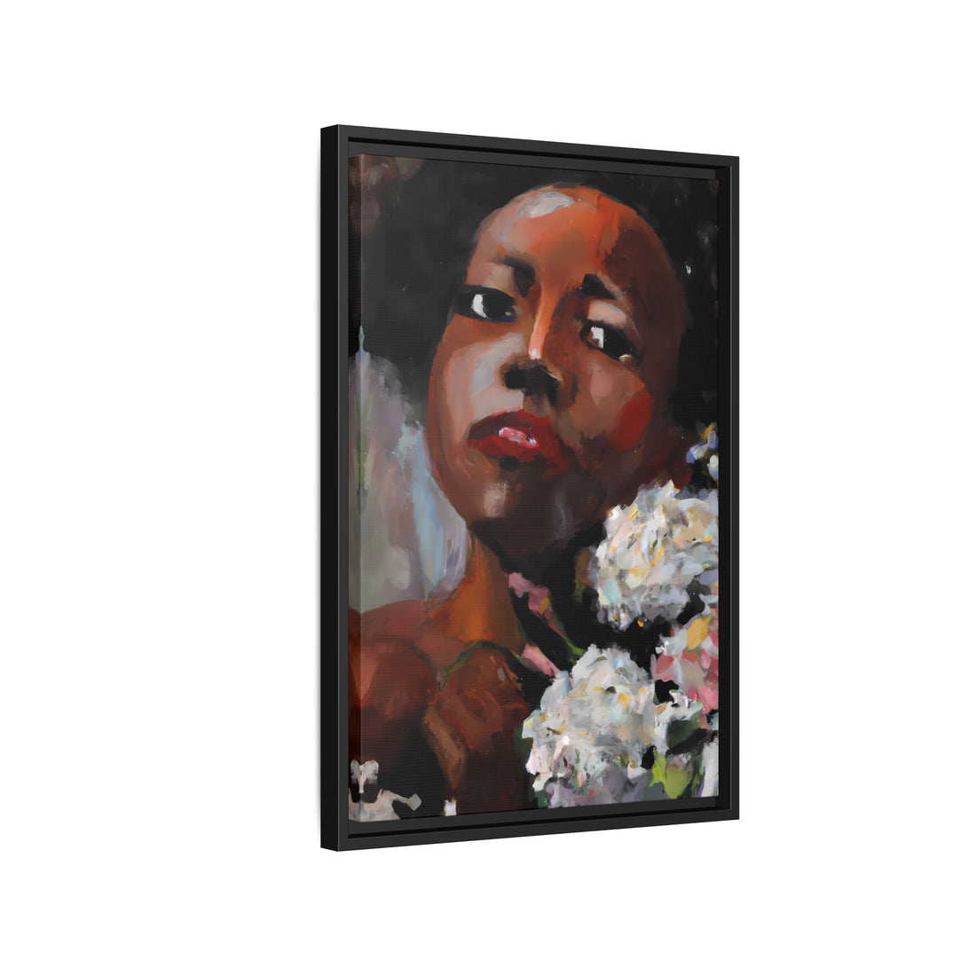 Afro Lady White, Flower Series | Framed Canvas Wall Art