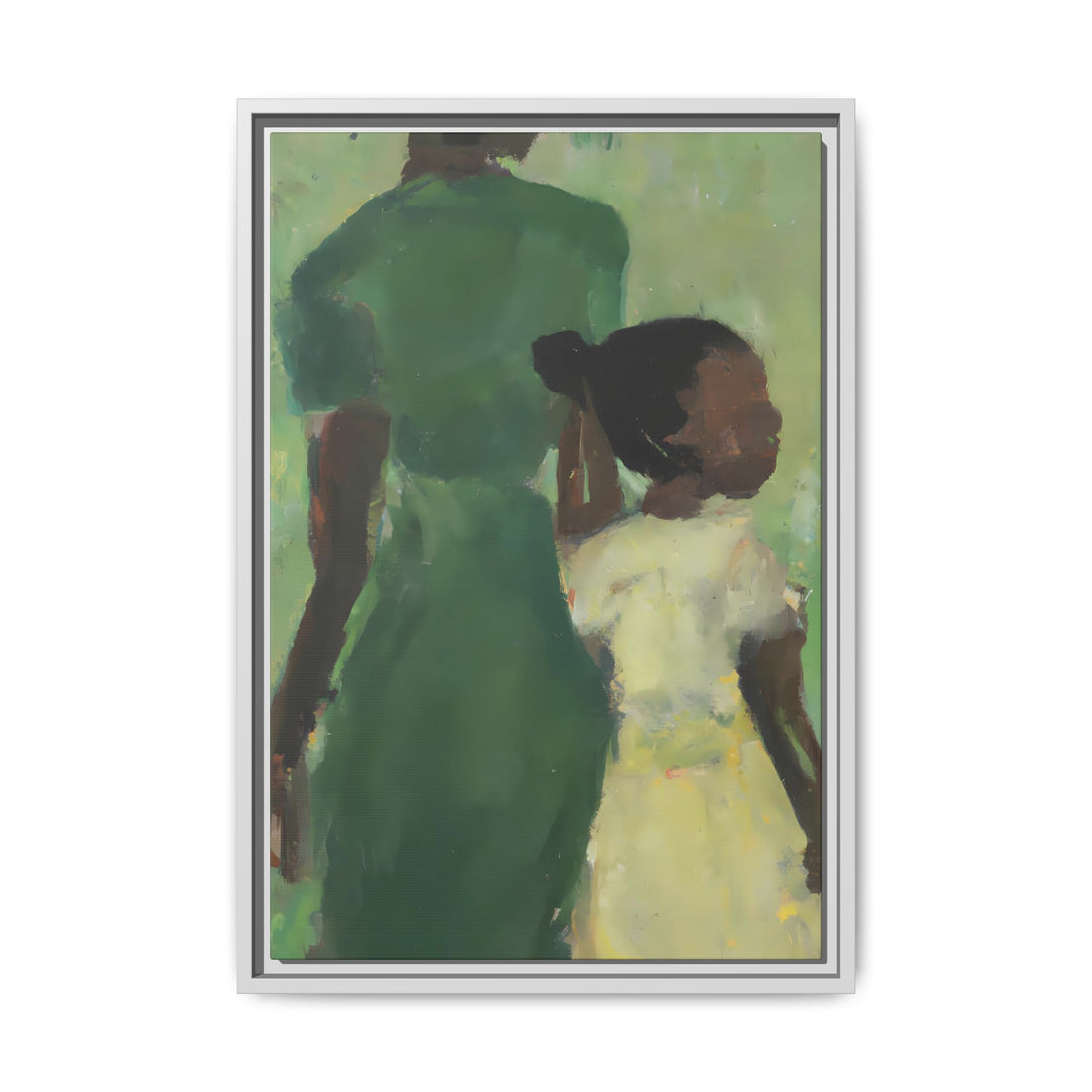 Green Mother, Daughter Series, FRAMED Canvas Wall Art