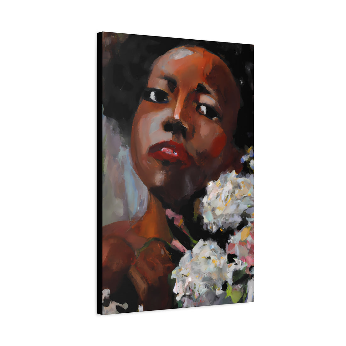 Afro Lady White, Flower Series | Canvas Wall Art