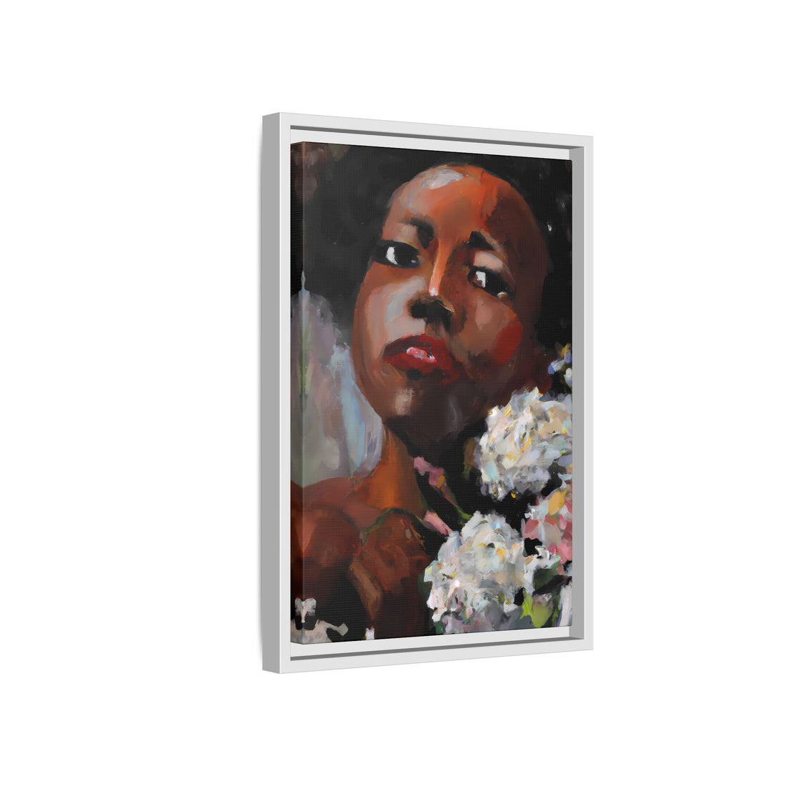 Afro Lady White, Flower Series | Framed Canvas Wall Art