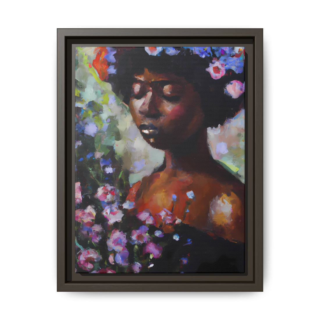 Afro Lady Purple, Flower Series | Framed Canvas Art
