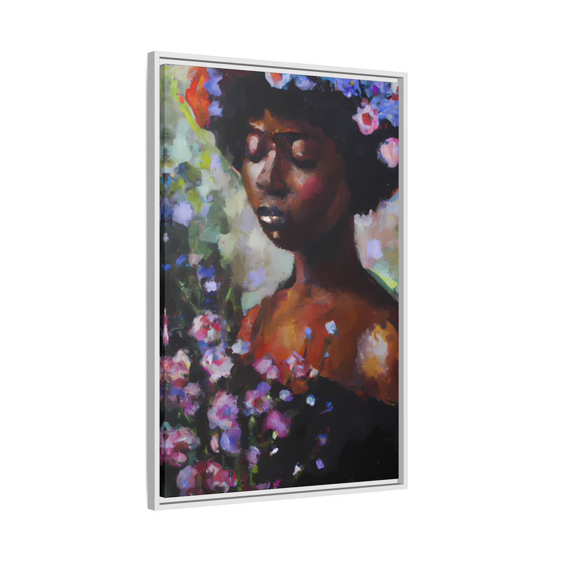 Afro Lady Purple, Flower Series | Framed Canvas Art