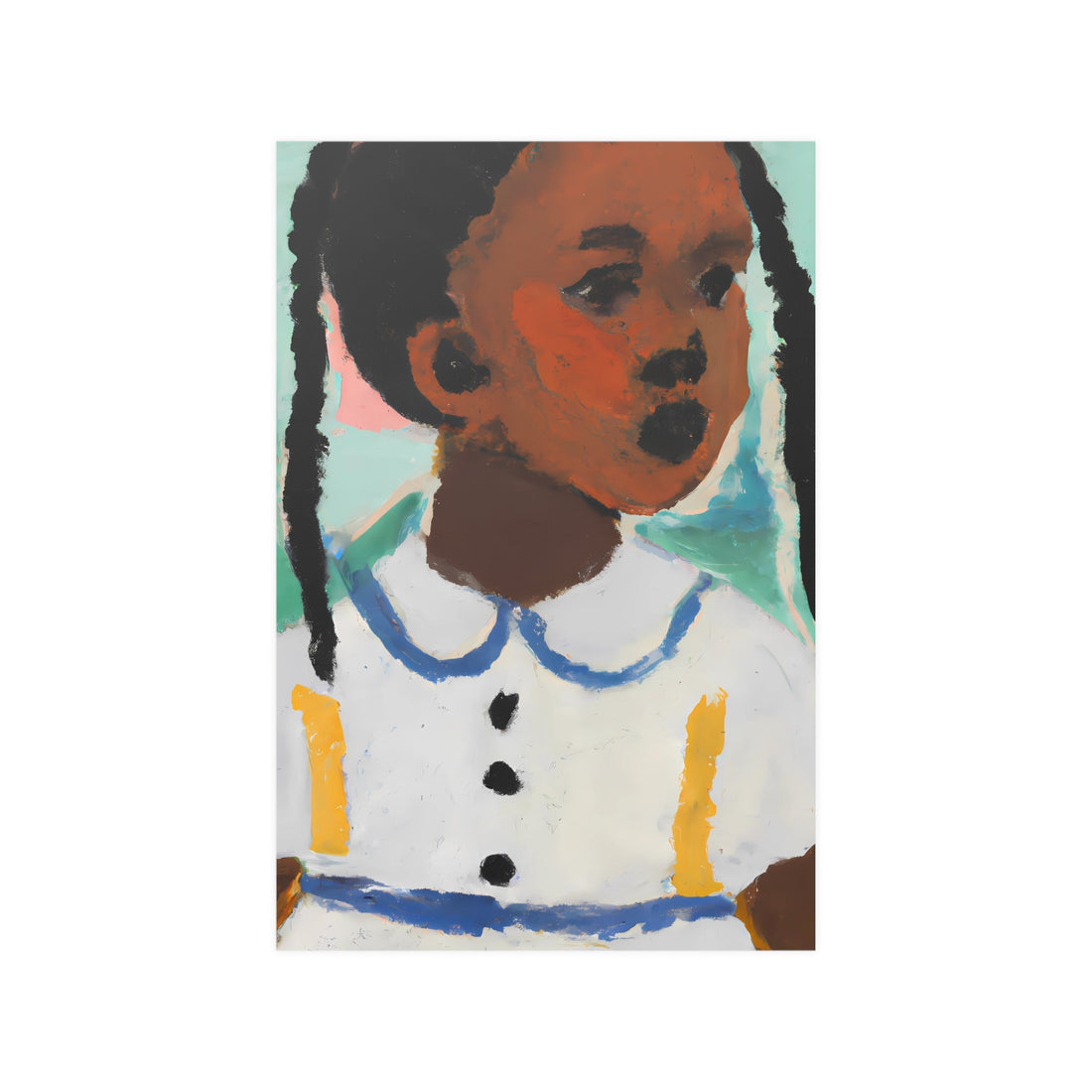 Girl in Pig Tails Black Art Wall Poster