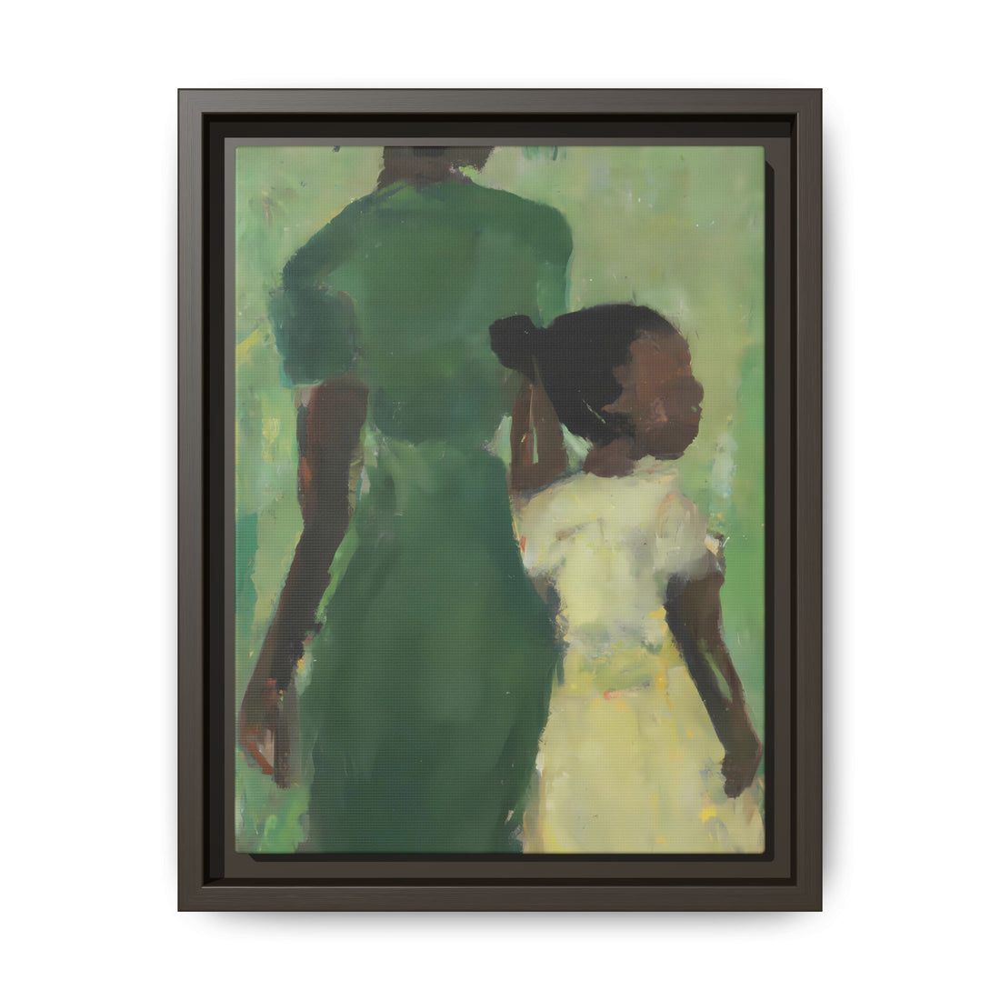Green Mother, Daughter Series, FRAMED Canvas Wall Art