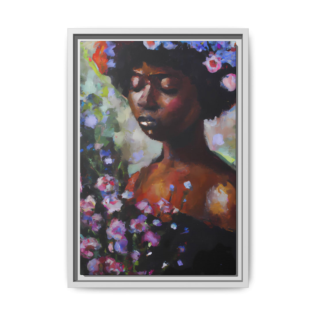 Afro Lady Purple, Flower Series | Framed Canvas Art
