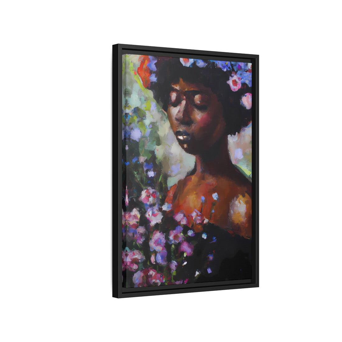 Afro Lady Purple, Flower Series | Framed Canvas Art