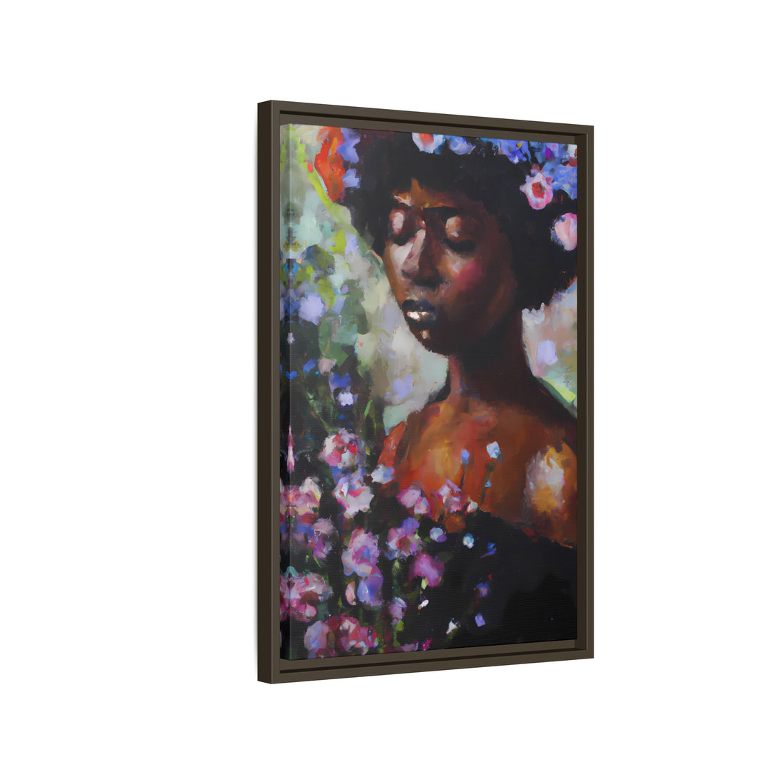 Afro Lady Purple, Flower Series | Framed Canvas Art